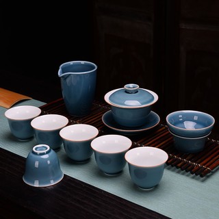 陶瓷茶具套装  霁蓝  1个盖碗+1个公道杯+1对茶漏+6个茶杯