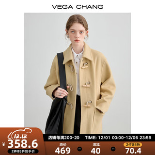 VEGA CHANG毛呢大衣女20显瘦小个子牛角扣呢子大衣 米黄色 M