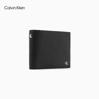 Calvin Klein  Jeans男士真皮商务荔枝纹金属字母牛皮折叠短款钱包HP1517 001-太空黑