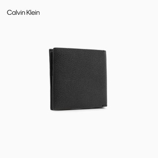 Calvin Klein  Jeans男士真皮商务荔枝纹金属字母牛皮折叠短款钱包HP1517 001-太空黑