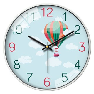 Momen 摩门 挂钟 客厅现代卡通时钟卧室创意挂表个性热气球钟表12英寸 HE0127 金属白