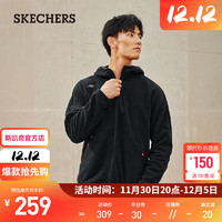 斯凯奇（Skechers）男子针织连帽外套摇粒绒保暖百搭休闲运动 碳黑/0018 S