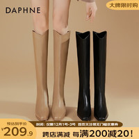 达芙妮（DAPHNE）时尚女长筒靴小个子不过膝粗腿法式高跟长靴显瘦 杏色 36