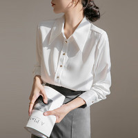 初申 长袖衬衫女设计感气质小尖领通勤休闲白衬衣上衣S136C2803