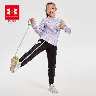 安德玛（Under Armour）女童圆领加绒卫衣秋冬儿童运动罗纹女大小童保暖卫衣 白色 110cm