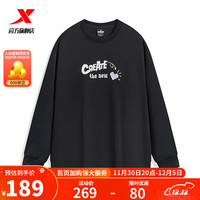 XTEP特步卫衣女印花运动春秋休闲圆领套头衫977428920282 正黑色 2XL