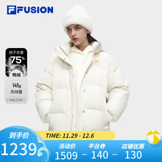 FILA FUSION斐乐潮牌羽绒服女时尚休闲基础连帽上衣 纶度白-WT 165/84A/M