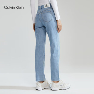 Calvin Klein Jeans24春季女士休闲高腰直筒微弹水洗牛仔裤J223684 1AA-牛仔浅蓝 25