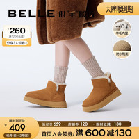 BeLLE 百丽 休闲简约雪地靴女23冬季羊毛保暖加绒短靴B1628DD3 棕色 34