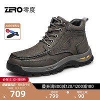 零度Zero高帮男鞋冬真皮保暖舒适系带百搭户外耐磨马丁靴子 灰色 43