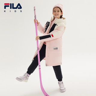 FILA 斐乐童装儿童棉羽女中大童连帽保暖长款羽绒服 萝莉粉-PK 160