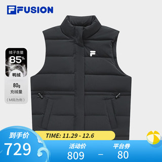 FILA FUSION斐乐潮牌羽绒马甲女2023冬时尚休闲宽松立领上衣 深黑-BK 165/84A/M