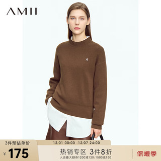 AMII2023冬温暖半高领仿貂绒落肩袖毛衣女金属字母装饰上衣 咖啡色 160/84A/M