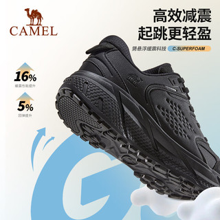 骆驼 CAMEL追云运动鞋男冬革面加绒防水缓震抓地防滑慢跑鞋女 K13C026040，幻影黑，男【加绒革面】 36