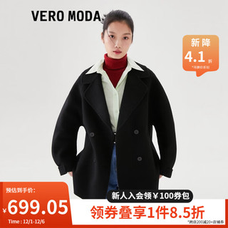 VEROMODA 毛呢大衣秋冬新款100%绵羊毛茧型双面呢通勤简约女 S59黑色