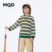 MQD 马骑顿 童装男童23秋季新款儿童卫衣宽松条纹纯棉印花学院风撞色上衣 深绿 160