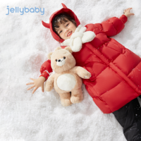 杰里贝比 女童红色羽绒服2024新款洋气中长款男童冬装宝宝冬季儿童外套小童