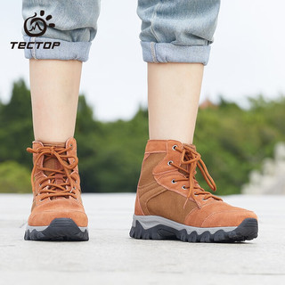 TECTOP 探拓 户外徒步鞋 男女款中帮防滑休闲鞋耐磨透气登山鞋 女款棕色 39