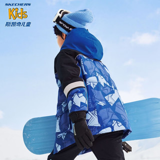 Skechers斯凯奇男女童梭织中款羽绒外套2023抗寒防水滑雪服P423B037 男童/正蓝/0022 160cm