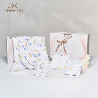 YeeHoO 英氏 5A级抗菌乳木果油婴儿礼盒轻奢宝宝衣服（含盖毯） 丛林蓝图 8件套 66cm