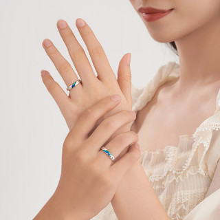 周大生对戒珐琅S925银戒指小众设计可调节圈口 女戒