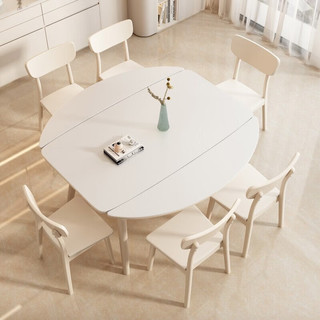 唐君 极简奶油风实木餐桌椅组合可伸缩折叠方圆两用白色岩板餐桌 奶油风伸缩岩板餐桌 1.2米