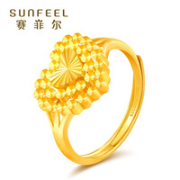 赛菲尔黄金戒指女款足金999.9心形活口女戒婚戒车花可调节 约5.00克(工费220元)