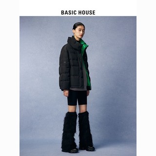 BASICHOUSE 百家好 Basic House/百家好白色短款羽绒服女款冬装时尚洋气撞色保暖外套