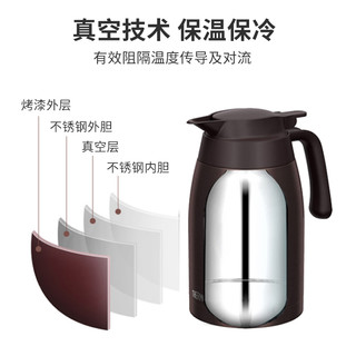 THERMOS 膳魔师 保温壶保冷壶棕色1.5L 日本进口真空不锈钢大容量家用暖瓶保温瓶办公热水壶TTB-1500DBW