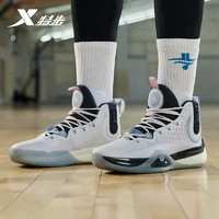 XTEP 特步 实战篮球鞋男士高帮球鞋耐磨 新白色/海冰蓝 42