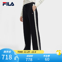 FILA【高圆圆同款】 斐乐女士针织长裤2023冬休闲宽松阔腿裤 传奇蓝-NV 170/70A/L