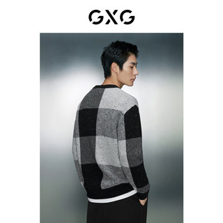 GXG男装  灰色撞色简约时尚圆领针织衫毛衣男士 冬季 灰色（羊毛10.7%） 185/XXL