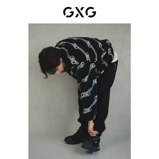 GXG男装 冬季仿羊羔毛夹克宽松束脚卫裤日常休闲套装 上装卡其色 180/XL