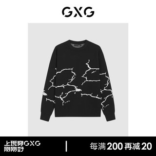 GXG男装 冬季柔软舒适撞色提花简约圆领毛衣针织衫男 黑色 180/XL