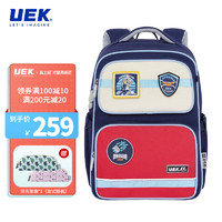 UEK儿童护脊书包男女孩1-3-6年级小减负轻量双肩背包大容量套装 玩趣徽章-藏青色（小号）