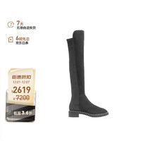 STUART WEITZMAN SW女士5050系列时尚显瘦粗跟低跟珍珠装饰圆头长靴 黑色36