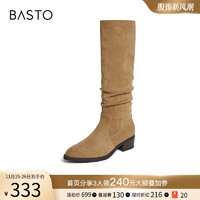 BASTO 百思图 23冬季商场加绒褶皱弹力靴小个子瘦瘦女长筒靴MD201DG3