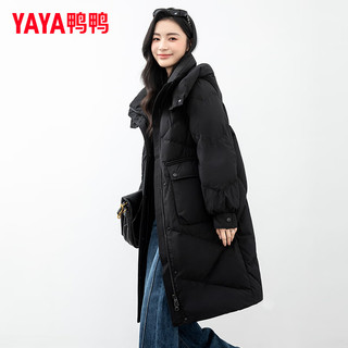 YAYA 鸭鸭羽绒服 鸭鸭（YAYA）羽绒服女款2023年秋季新款中长款可拆卸帽时尚休闲保暖外套FZ 黑色