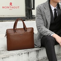 MONTAGUT 梦特娇 男包真皮公文包时尚男士牛皮文件包商务休闲手提包横款皮包