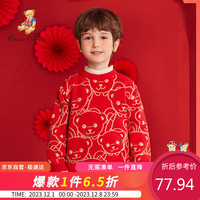 Classic Teddy精典泰迪童装男童毛衣儿童毛衫中大童加厚保暖新年上衣 大红 130 