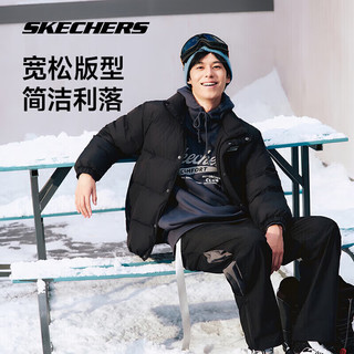 斯凯奇Skechers运动休闲户外短款羽绒服男女耐脏冬季立领防风保暖外套 S 碳黑/0018