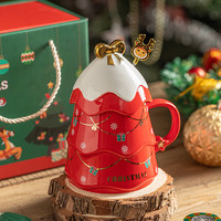 摩登主妇圣诞马克杯创意陶瓷杯子带盖咖啡杯家用高颜值水杯 【礼盒装】圣诞杯红