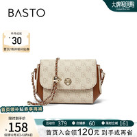 BASTO 百思图 时髦复古老花小方包单肩斜挎包女X3201DX3 米白/棕 F