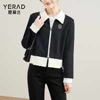 娅丽达（YERAD）设计感撞色保暖外套女冬小个子慵懒风短款上衣 黑色(A0) XL