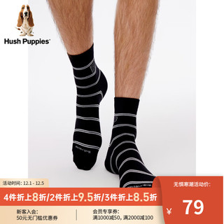 Hush Puppies暇步士男士2024春时尚复古条纹透气中筒袜一双装 097黑色3 均码