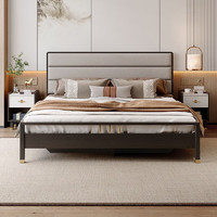 全友（QUANU）新中式双人床轻奢质感科技布床舒适倚靠床头柜主卧床1296 1.8米床+床头柜*1+265床垫
