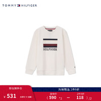 TOMMY HILFIGER童装男简约条纹字母印花圆领套头卫衣TH2332009 米白色003 6/120cm