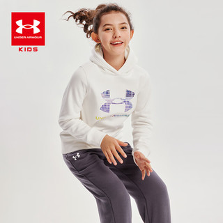 安德玛（Under Armour）女大童连帽加绒卫衣秋冬保暖百搭套头运动上衣女童卫衣 白色 140cm