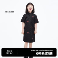 little MO&Co.little moco童装23冬装女童新中式盘扣领短袖蝴蝶结连衣裙 黑色 110/52