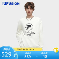 FILA FUSION斐乐潮牌男子针织套头衫2023冬时尚休闲纯棉卫衣 纶度白-WT 175/96A/L